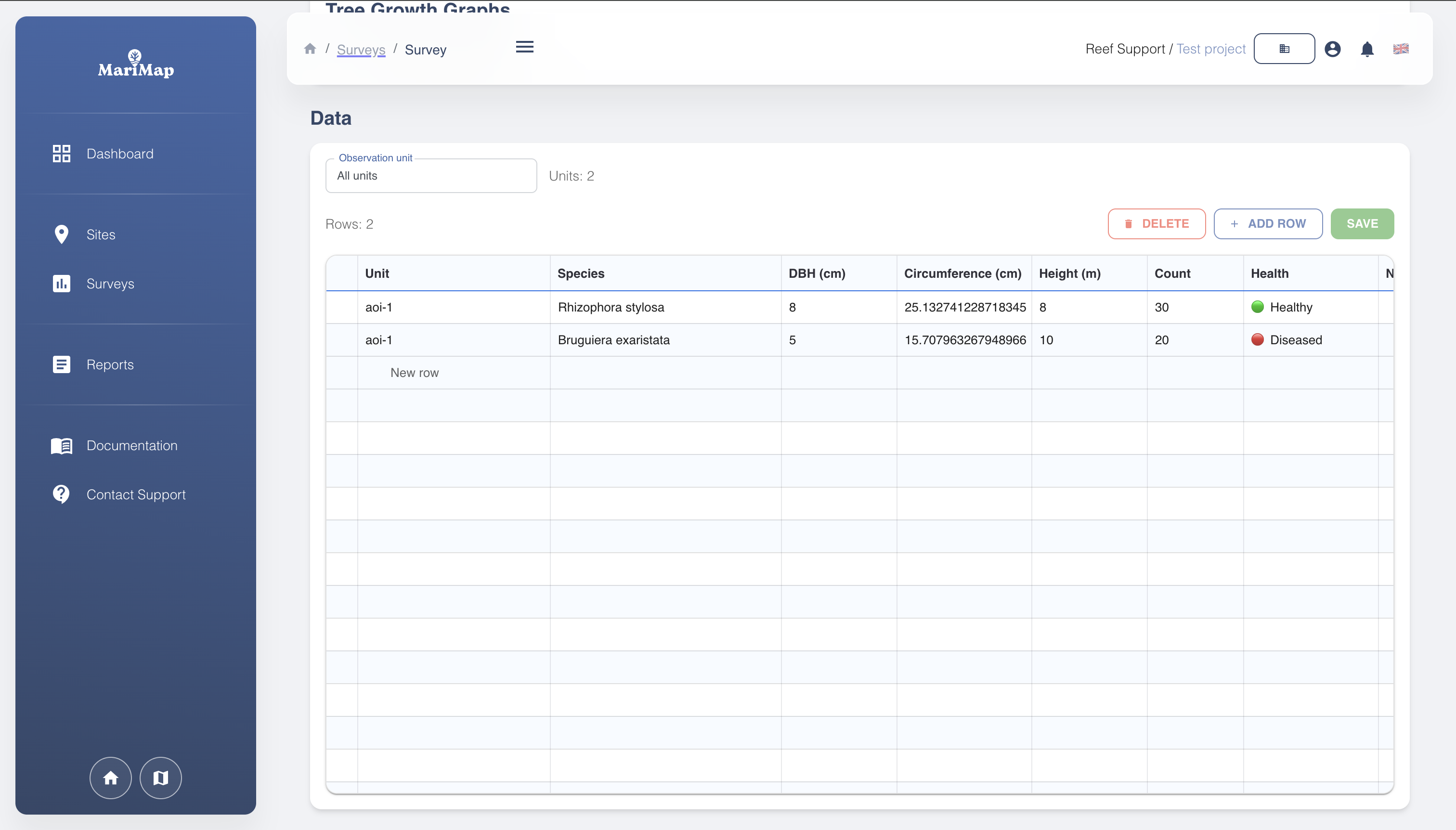 Tree growth observations form