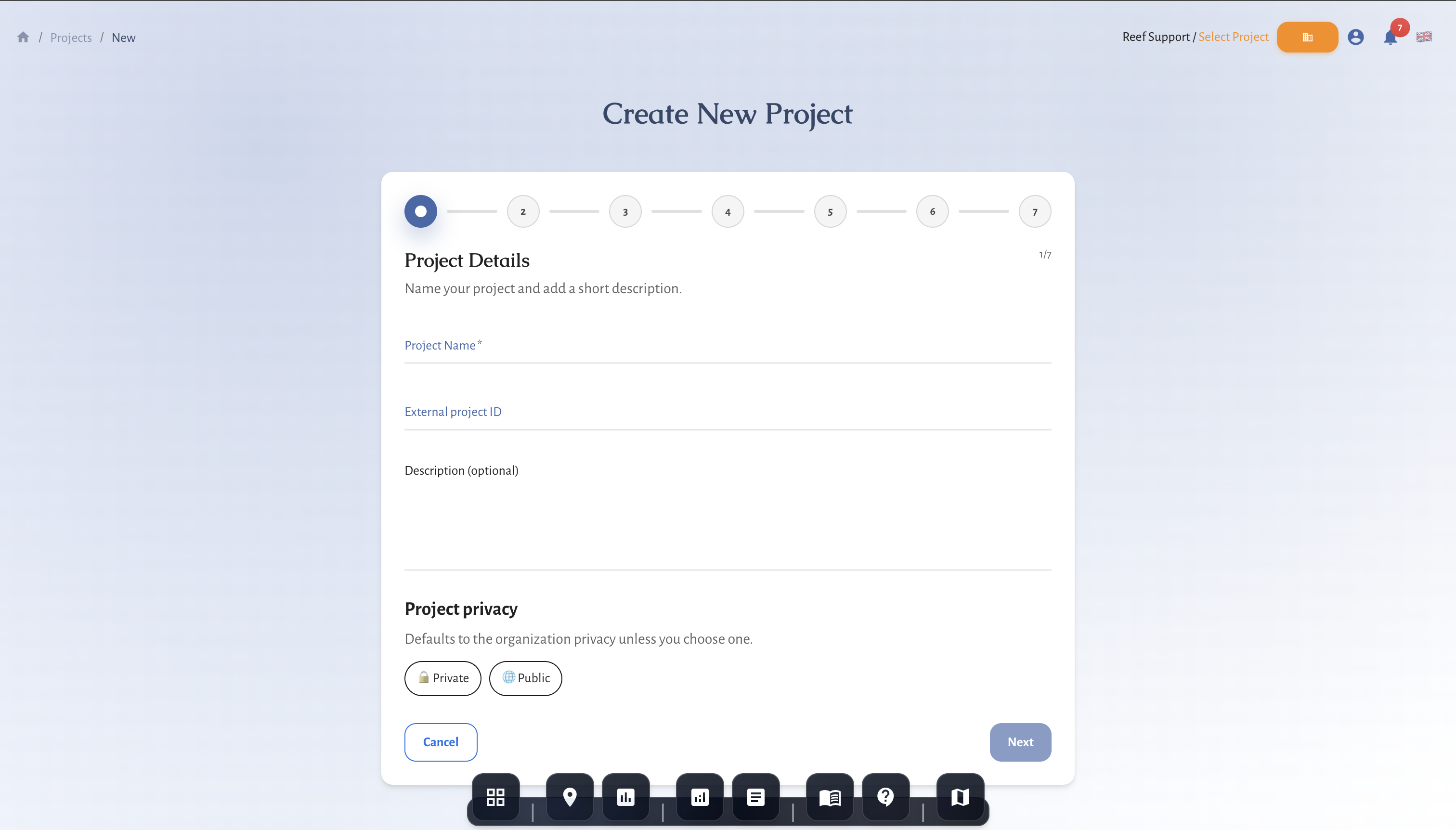 Project creation form