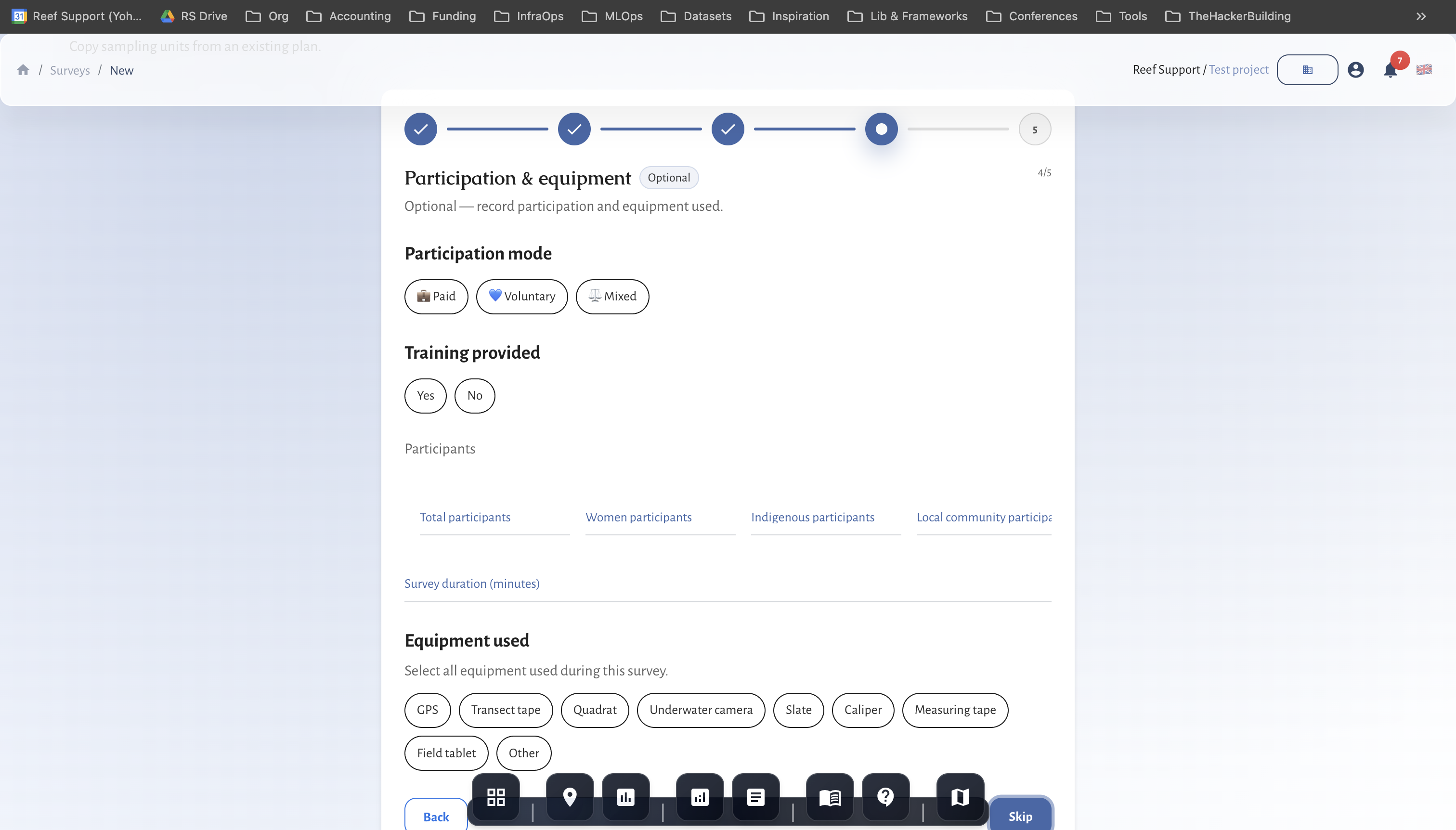 Survey participants step